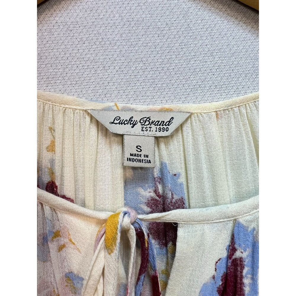Lucky Brand Women's Half Button Boho Peasant Top Long Sleeve Size S Cream Floral - Picture 3 of 11